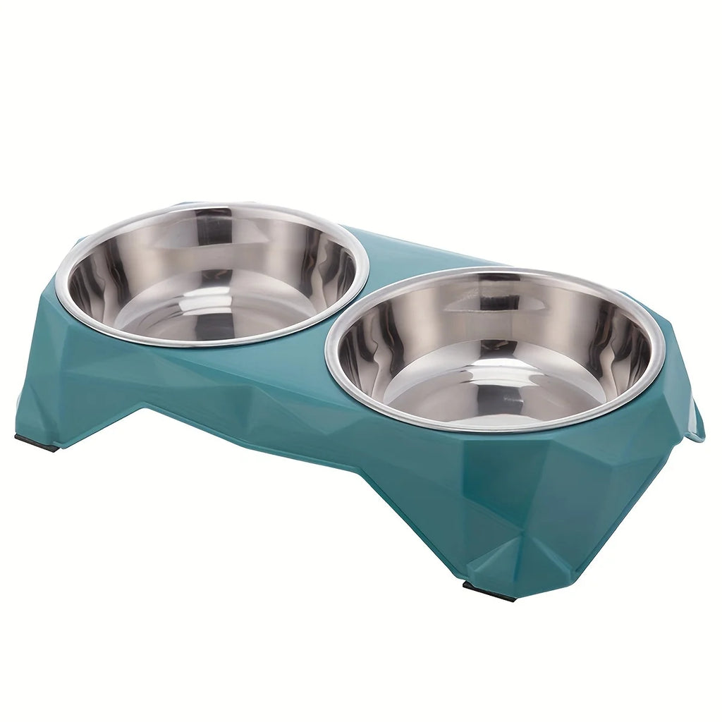 Comedouro Duplo Elevado para Cães e Gatos – Tigelas em Aço Inoxidável