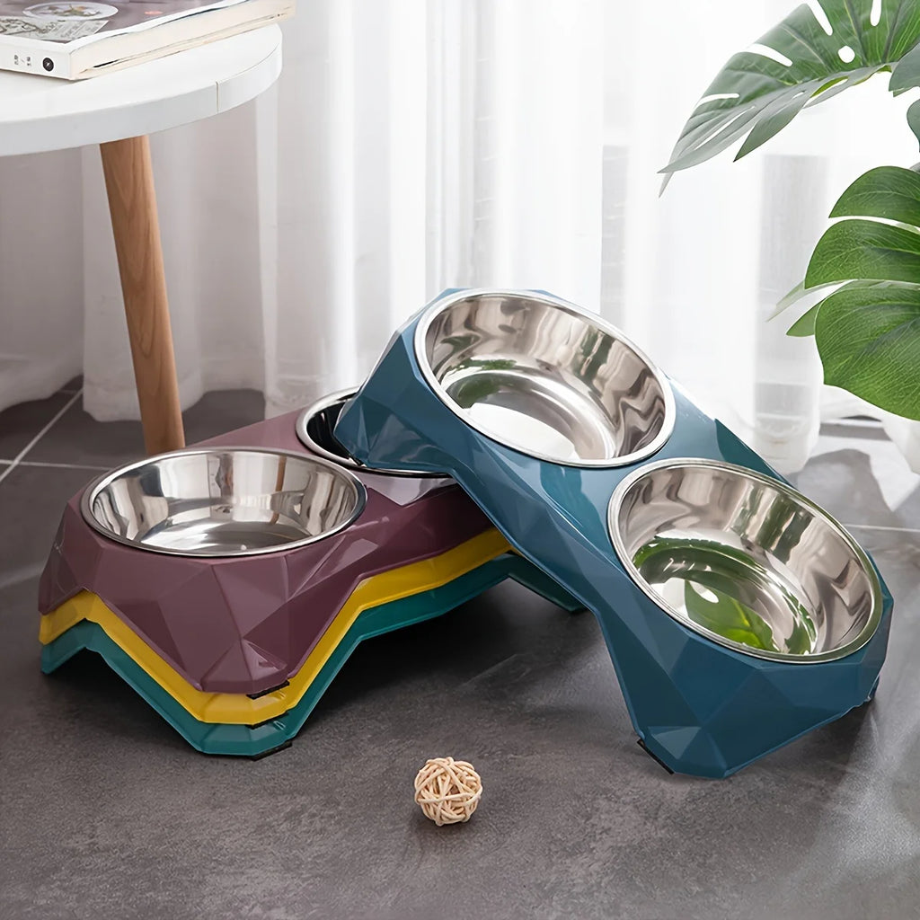 Comedouro Duplo Elevado para Cães e Gatos – Tigelas em Aço Inoxidável