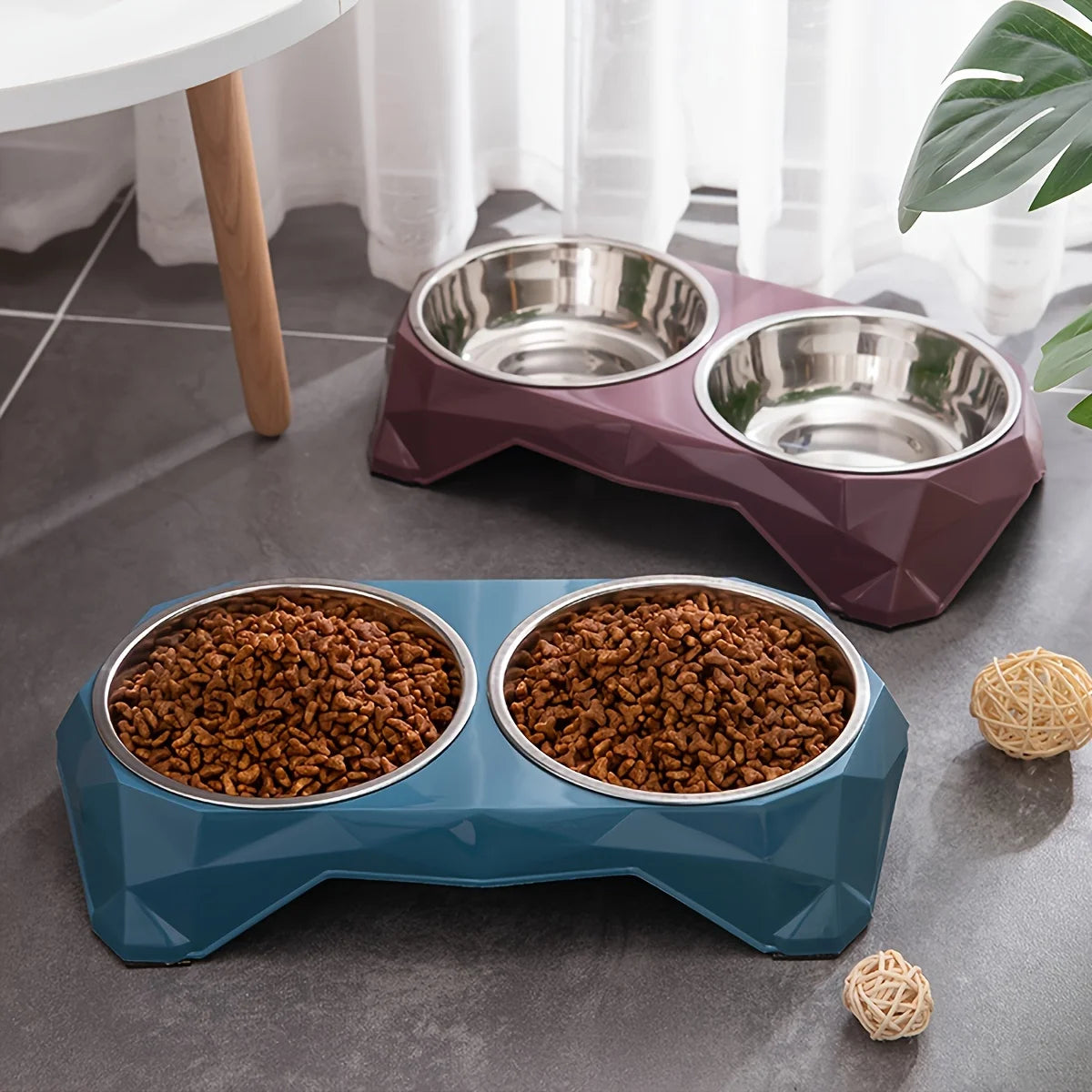 Comedouro Duplo Elevado para Cães e Gatos – Tigelas em Aço Inoxidável