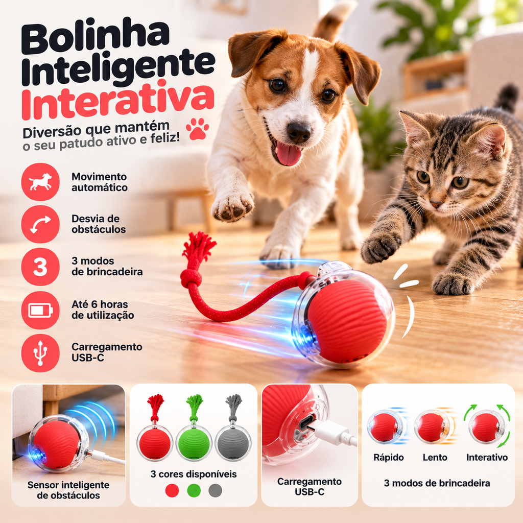 Bolinha Inteligente Interativa para Cães e Gatos 🐾