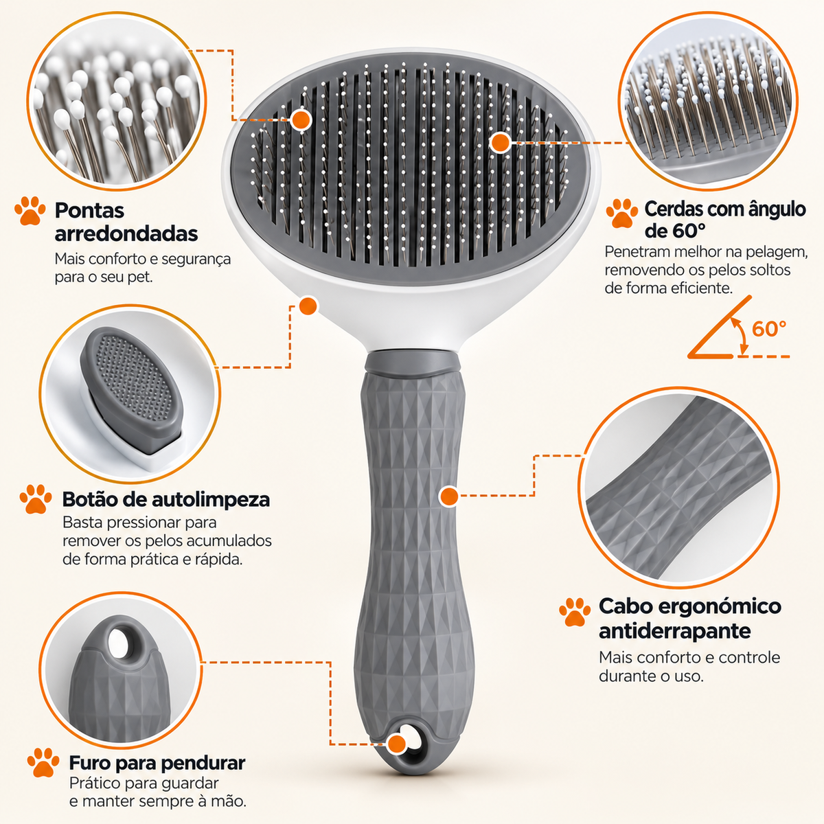 Escova Removedora de Pelos com Autolimpeza MimoPet 🐾